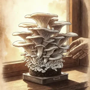 illustration d'un kit prêt à pousser derrière une fenêtre