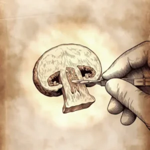illustration prélèvement d'un tissu de champignon avec un scalpel pour le cloner
