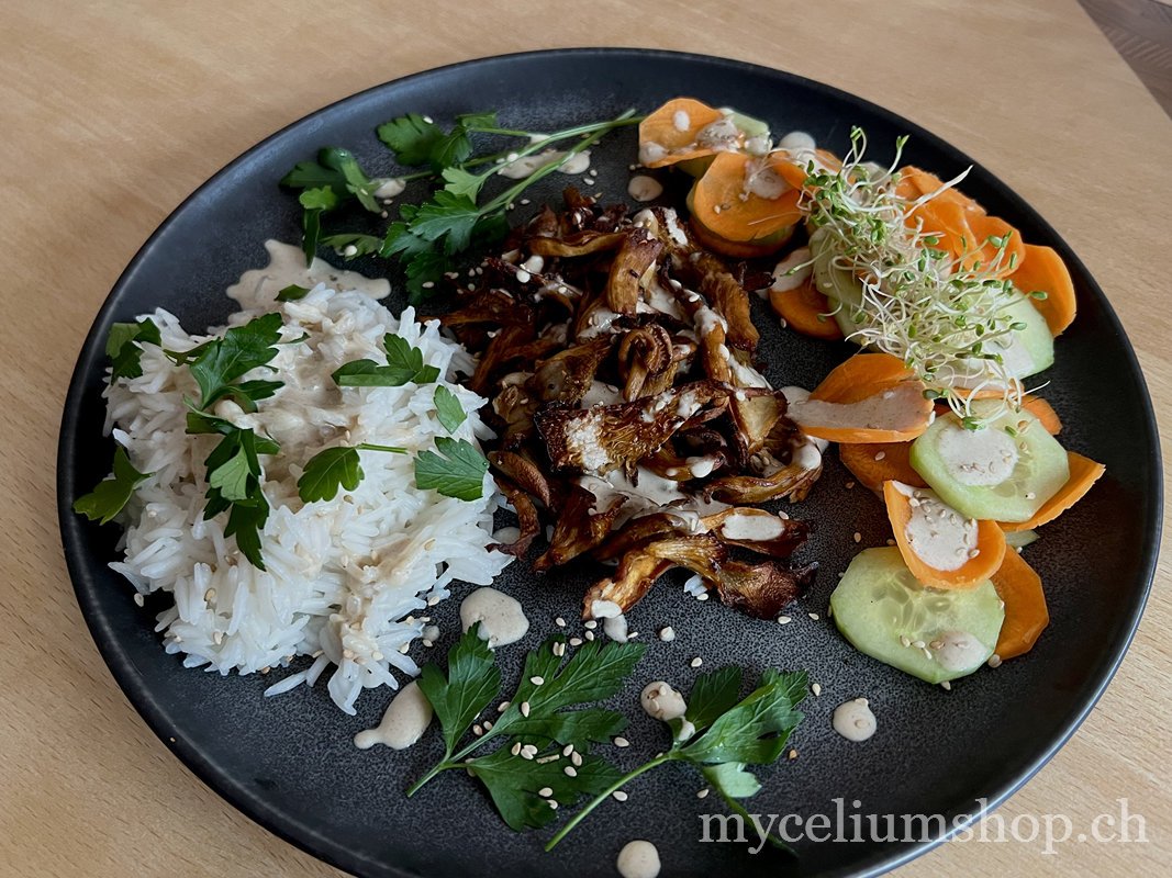 pleurotes gris au four avec sauce tahini
