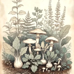 illustration cultiver des champigons en permacultures. symbiose de champignons et de plantes, permaculture