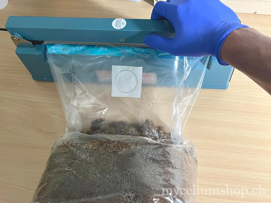 scellage d'un sac de culture à filtre avec une scelleuse à impulsion