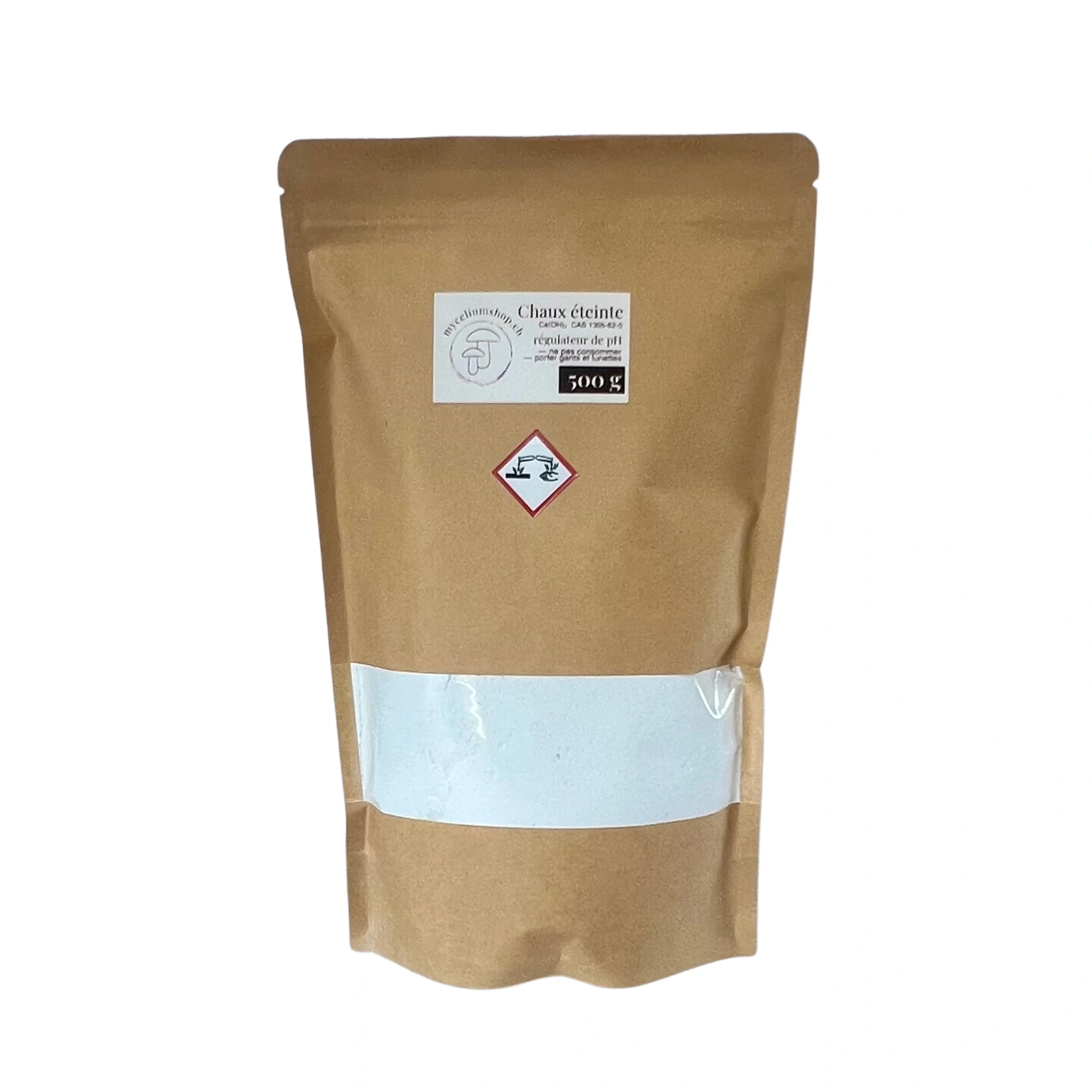 Sachet de chaux éteinte 500g pour culture de mycélium - Mycelium Shop